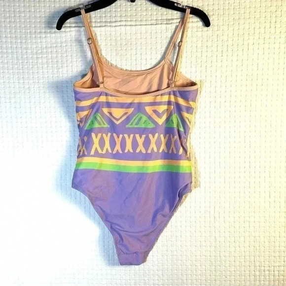 Chubbies Womens Size Small Printed One Piece Swimsuit Lavender Multi - Picture 2 of 10